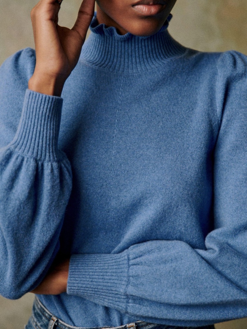 Sezane Brianne Ruffle Neck Cashmere Blend Sweater, Size XL